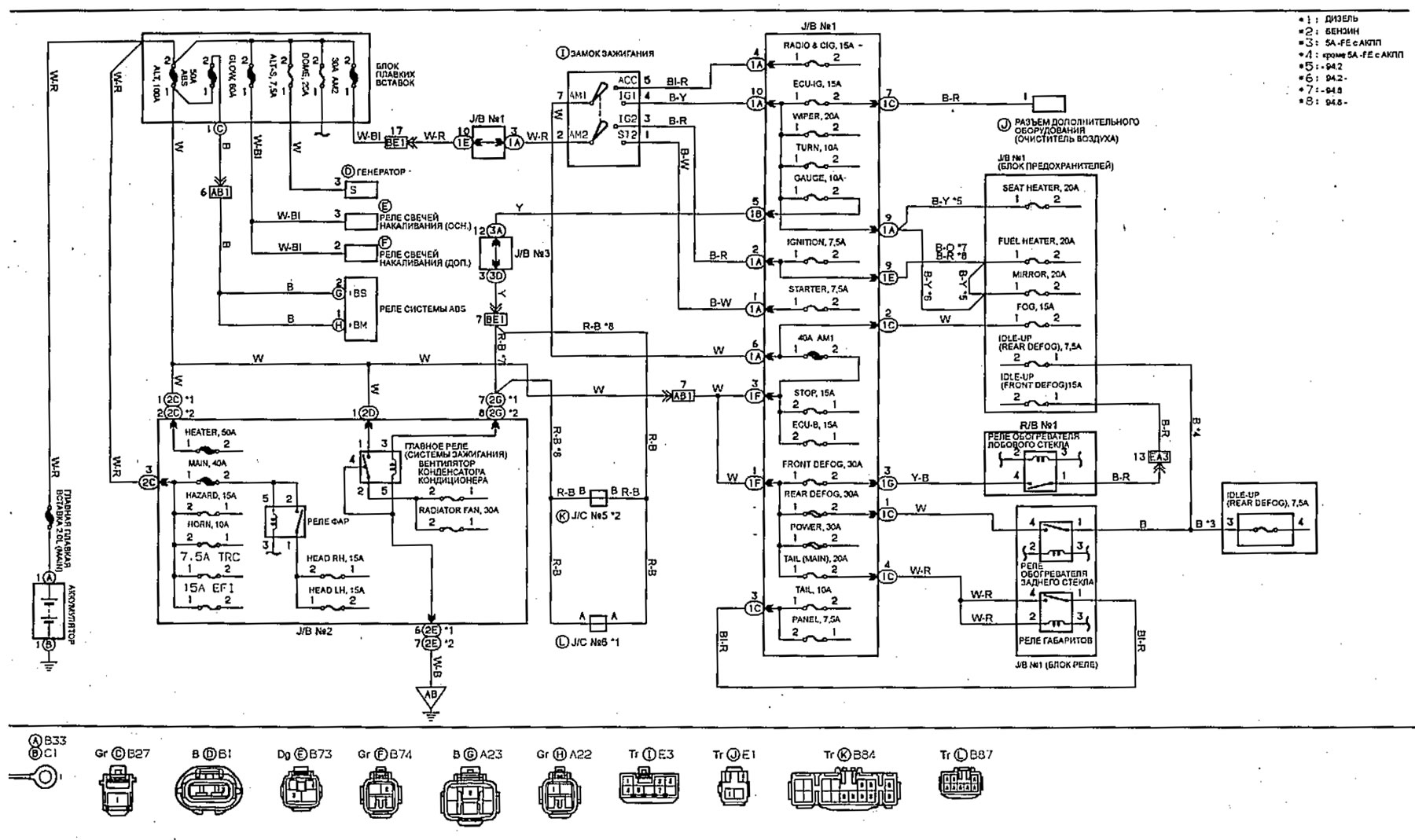Электросхема системы электропитания (Тойота Карина Т190, 1992-1996 ...