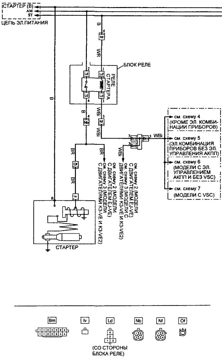 Электросхема стартера (модели с АКПП) (Тойота Дуэт, M100, 1998-2004 ...