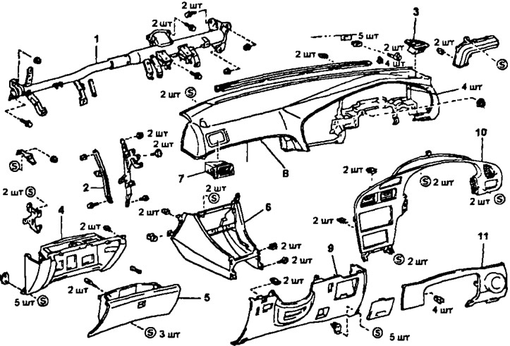 Как снять панель корона премио Instrument panel - removal and installation (Toyota Corona T190, 1992-1997) - "B