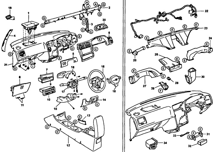 Как правильно разобрать панель Instrument panel - removal and installation (Toyota Corona T190, 1992-1997) - "B