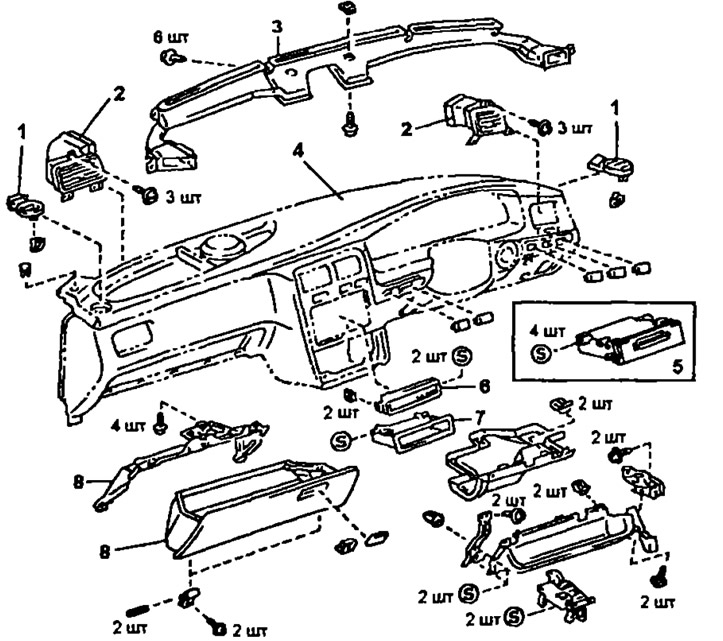 Как разобрать панель авенсис Instrument panel - removal and installation (Toyota Corona T190, 1992-1997) - "B