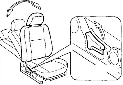 (Тип 1) Для изменения угла наклона спинки сиденья наклонитесь слегка вперед, потяните вверх рычажок…