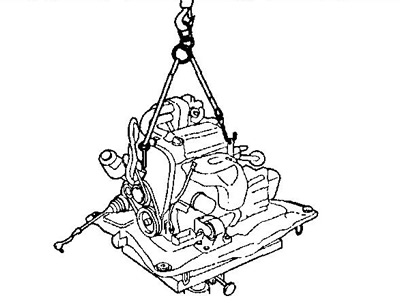 и) С помощью блока и цепи вывесите двигатель с трансмиссией в сборе.