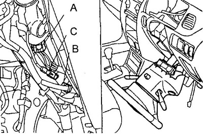 Примечание: отсоедините жгут из шести черных проводов (А), затем желтый провод (В) и жгут из двух…