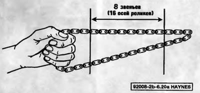 Рис. 6.21, а. Выпрямление цепи газораспределительного механизма измеряется путем проверки длины…