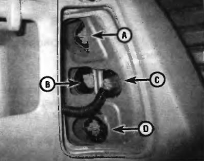 Рис. 19.15. Типичное расположение ламп и заднего фонаря: А, С — лампа стоп-сигнала/заднего фонаря,…