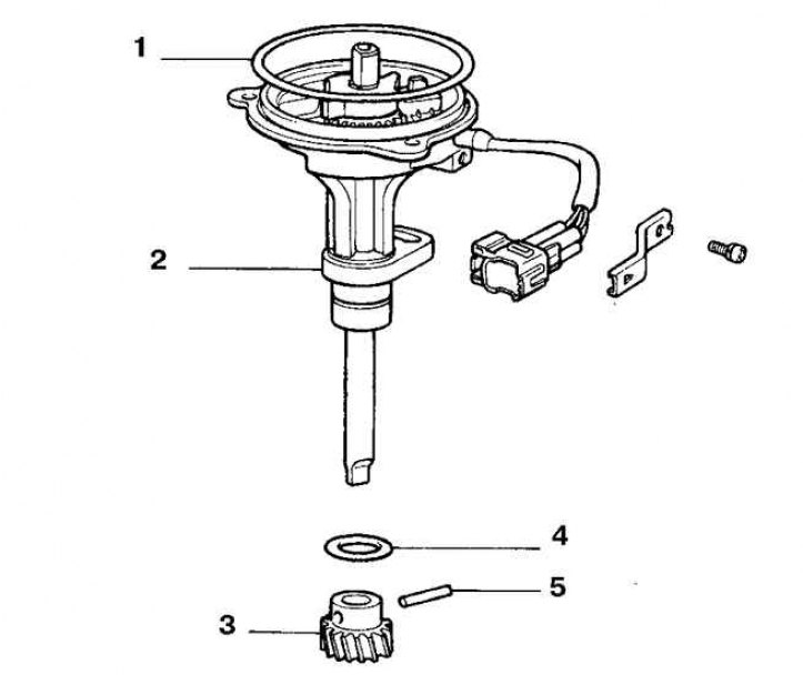 1. Уплотнитель; 2. Корпус; 3. Шестерня; 4. Кольцо; 5. Штифт