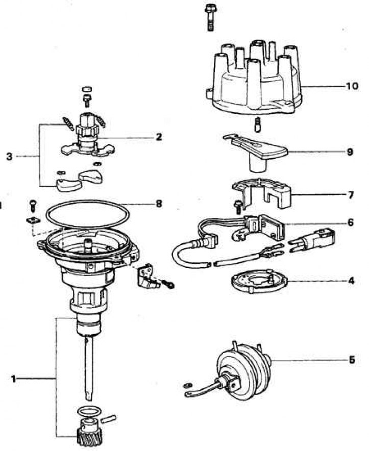 1. Корпус и спиральная шестерня; 2. Ротор датчика; 3. Противовесы центробежного регулятора; 4.…