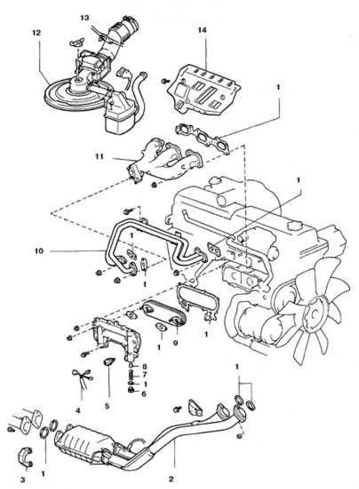 1. Прокладка; 2. Передняя выхлопная труба; 3. Держатель; 4. Проводка; 5. Датчик давления масла; 6.…