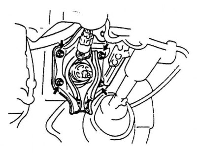 4. В салоне автомобиля отыщите узел подсоединения штока толкателя вакуумного усилителя к педали…