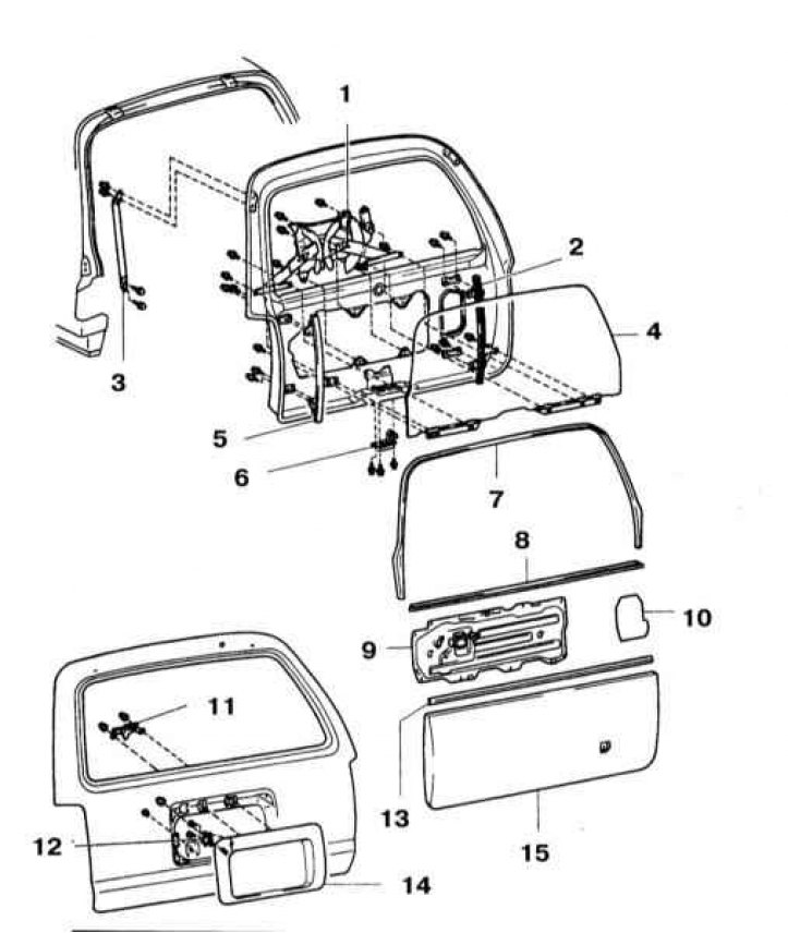 1 - Регулятор стеклоподъемника; 2 - Правая направляющая стеклоподъемника; 3 - Упор двери; 4 -…