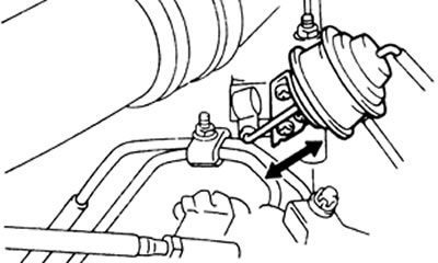 б) Нажмите на педаль акселератора - разрежение на диафрагме привода исчезнет, и тяга привода должна…