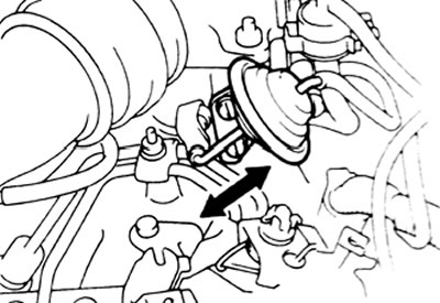 б) Остановите двигатель: разрежение на диафрагме должно переместить тягу привода и с течением…