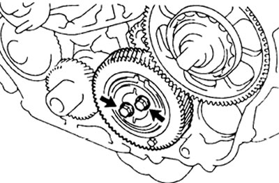 г) Совместите отверстия упорной шайбы с отверстиями в валу паразитной шестерни, вставьте болты и…