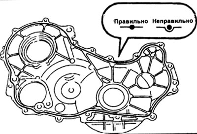 в) Нанесите герметик на крышку, как показано на рисунке.