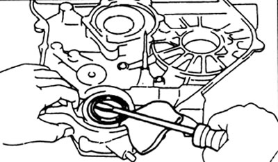 а) Используя отвертку и молоток, легкими ударами извлеките сальник.