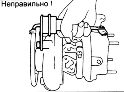 4. Соблюдайте предосторожности при демонтаже и установке турбокомпрессора. Не переносите агрегат за…