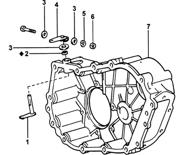 Картер раздаточной коробки. 1 - внутренний рычаг переключения в рсшей-низшей передач, 2 - сальник,…