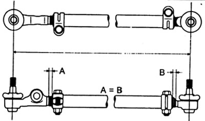 Примечание: обеспечьте равенство длин резьбовых участков наконечников поперечной рулевой тяги.