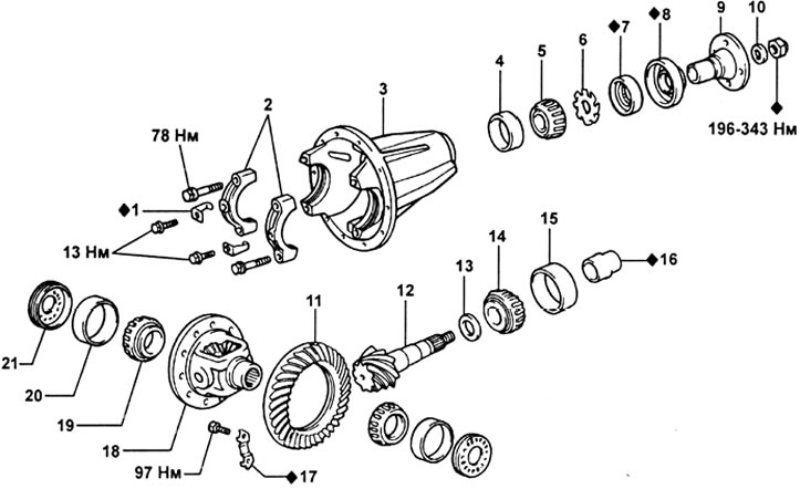 Редуктор. 1 - стопорные пластины; 2 - крышки подшипников; 3 - хартер редуктора; 4 - наружная обойма…