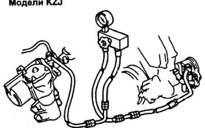 б) Подсоедините вход адаптера контрольного манометра к насосу рулевого управления, а выход (после…