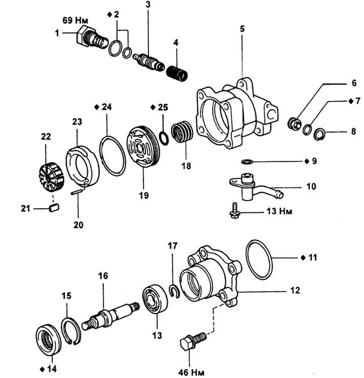 Насос гидроусилителя (модели LJ). 1 - переходная втулка; 2 - уплотнительное кольцо; 3 - управляющий…