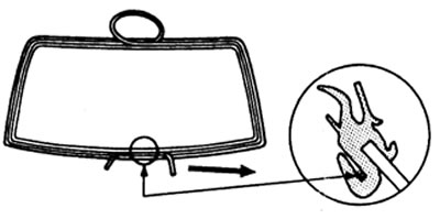 б) Вложите шнур в канавку уплотнителя так, как показано на рисунке.