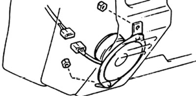 20. Отсоедините разъемы, отверните гайки и снимите динамики.