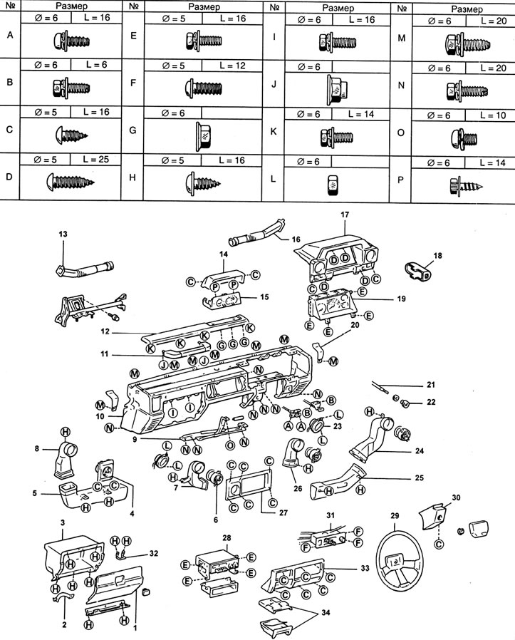 Приборная панель. 1 - дверца ящика для перчаток, 2 - ограничитель хода дверцы, 3 - ящик для…