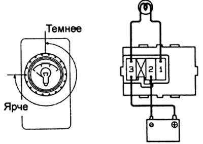3. Плавно поверните ручку реостата по часовой стрелке: контрольная лампа должна постепенно…