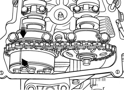 Рис. 3.70. Места нанесения установочных меток на цепь, напротив меток на звездочках…