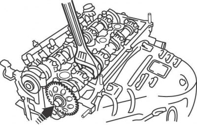 Рис. 3.61. Использование ключей для удержания распределительного вала от проворачивания и…