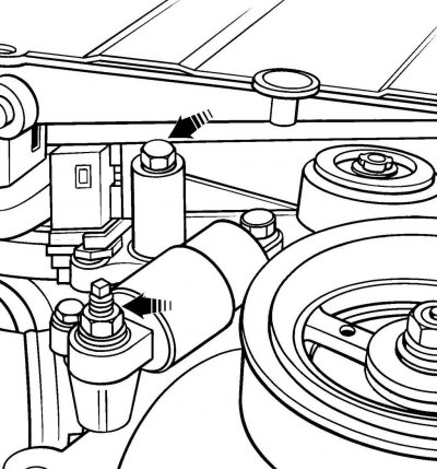 Рис. 3.56. Расположение болтов крепления механизма натяжения цепи