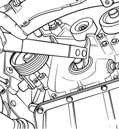 Рис. 3.87. Извлечение переднего уплотнительного кольца коленчатого вала из крышки цепи