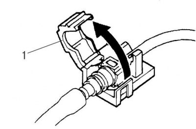 Рис. 5.3. Открытие зажима (1) быстросъемного соединителя