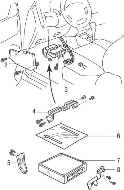 Где находится блок управления дверьми The engine control unit (PCM) (Toyota RAV 4 XA10, 1994-2000) - "Power unit: Toxi