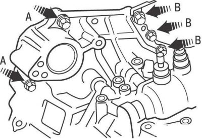 Рис. 9.6. Расположение нижних болтов (C, D, E, F, G) крепления коробки передач к двигателю на…