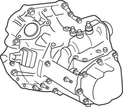 Рис. 9.9. Расположение болтов (A, B, C) крепления коробки передач к двигателю на моделях 4WD с 2001…