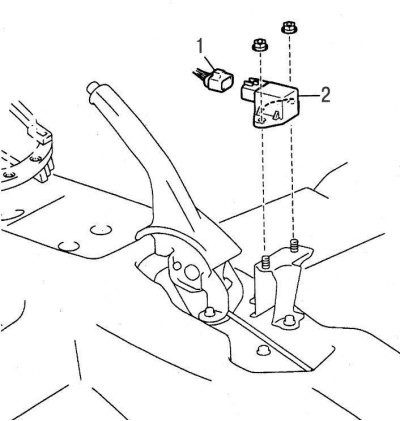 Рис. 11.12. Датчик замедления: 1 – электрический разъем; 2 – датчик замедления