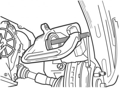 Рис. 11.18. Использование струбцины для вдавливания поршня в суппорт перед установкой тормозных…