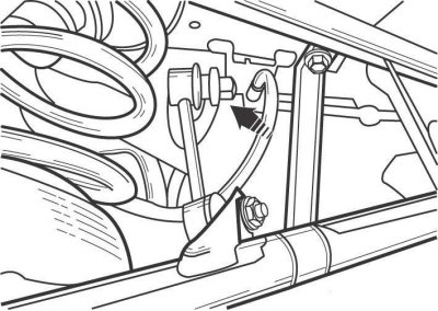Рис. 12.16. Расположение гайки крепления тяги стабилизатора поперечной устойчивости к стабилизатору