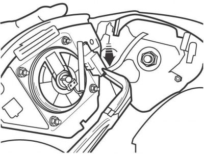 Рис. 13.2. Отсоединение электрического разъема подушки безопасности на моделях с 1998 года