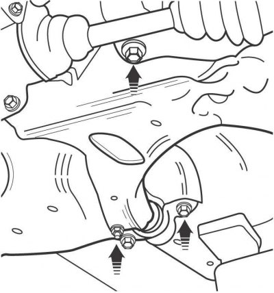 Рис. 13.15. Расположение левых болтов крепления поперечной балки на моделях до 2001 года