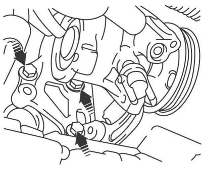 Рис. 13.19. Расположение болтов крепления кронштейна насоса усилителя рулевого управления на…