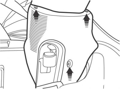 Рис. 14.55. Расположение винтов крепления кожухов рулевой колонки на моделях с 2001 года