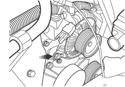 Рис. 15.18. Расположение болтов крепления генератора на моделях с 2001 года