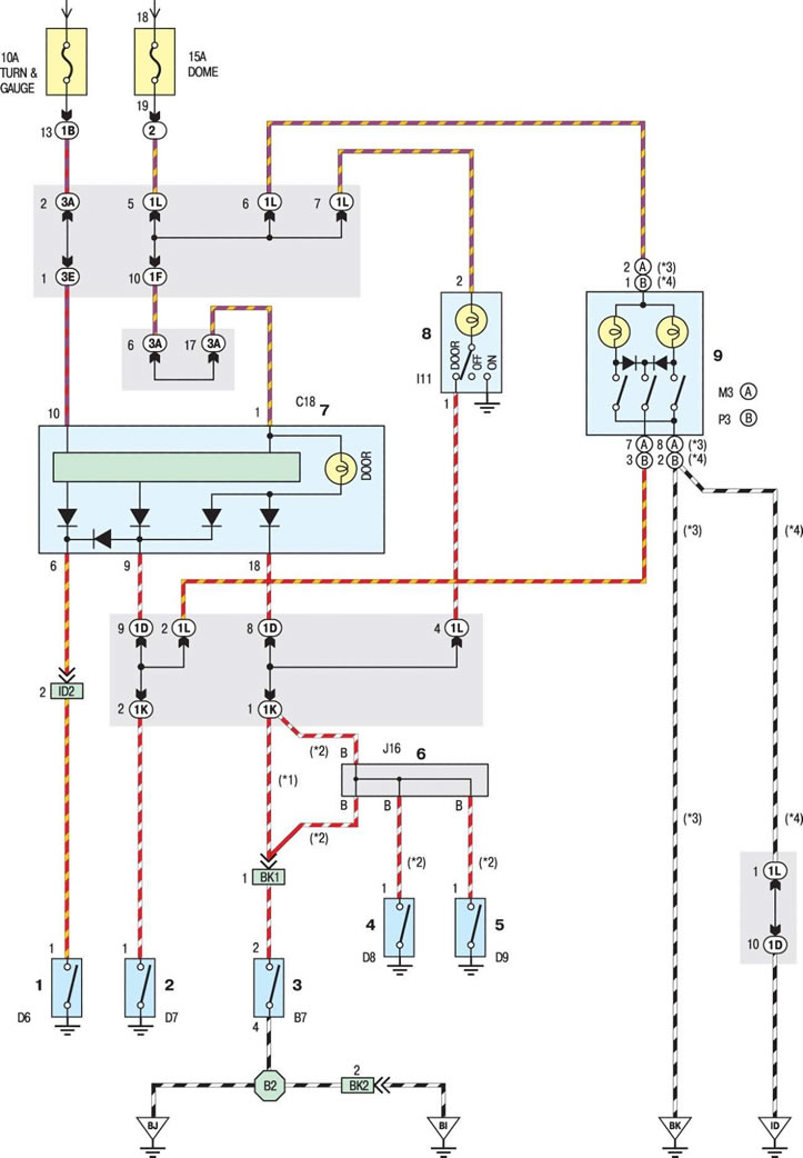 Схема 13. Внутреннее освещение моделей 1998–2000 годов