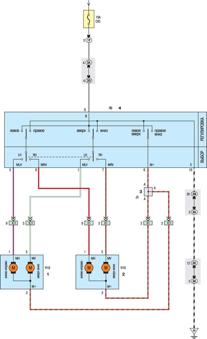 Схема 24. Зеркало заднего вида с электрическим приводом