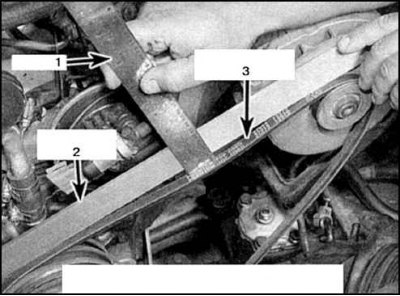 3. Проверьте натяжение ремня по величине прогиба посередине между шкивами. Если расстояние между…