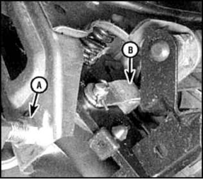 2. Для регулировки педали сцепления отпустите контргайку регулировочного болта или выключателя (А),…